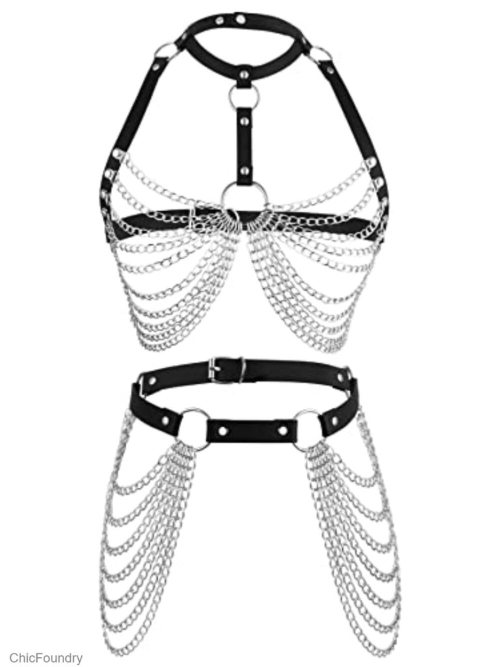Punk Leather Body Chains for Women Layered Waist Belly Chain Belt Gothic Rave